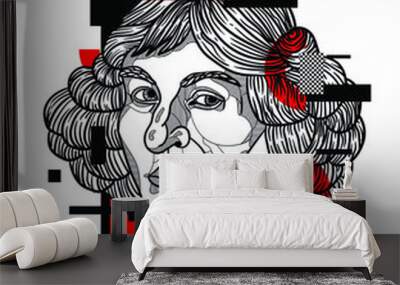 Crazy red style. Nicolaus Copernicus.  Wall mural