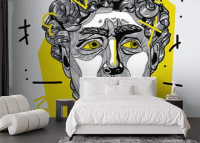 Creative geometric yellow style. David sculpture. Wall mural