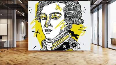 Creative geometric yellow style. Marquis de Lafayette. Wall mural