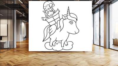 unicorn Coloring book Christmas day. Premium Vector Wall mural