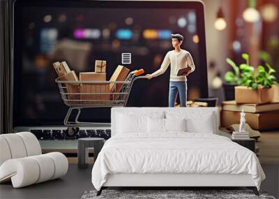 Online Shopping Portal on Laptop, Shop from Home with Ease | E-commerce online shopping concept Wall mural