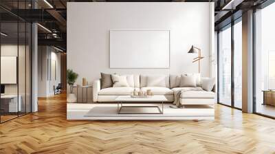 Photo white minimalist interior living room with White wall mockup Wall mural