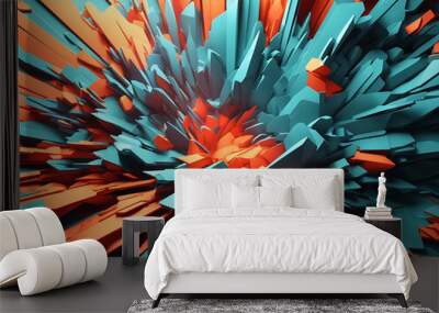 Extraordinary 3D illustration, Abstract geometric background. Explosion power design with crushing surface. Wall mural