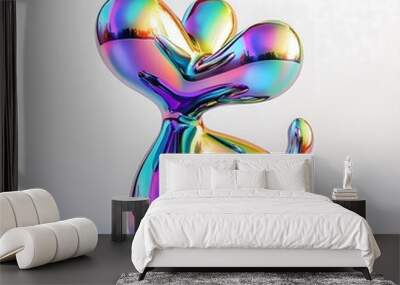 A colorful, metallic sculpture of a dog. Wall mural