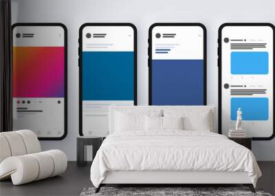 Instagram LinkedIn Facebook Twitter Social Media Template Mockup Presentation on Mobile Phone Wall mural