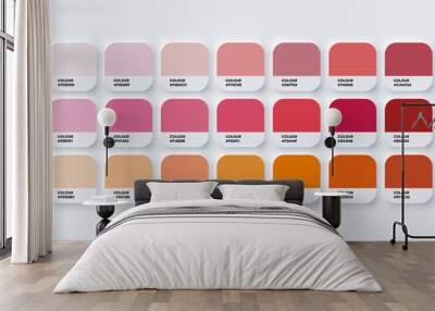 Pantone Colour Palette Catalog Samples Red and Orange in RGB HEX. Neomorphism Vector Wall mural