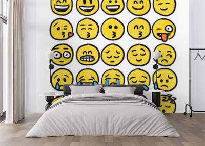 Pencil Drawing Smiley Emoji Face Pack in Colour Wall mural