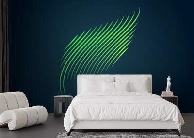 simple logo leaf Illustration in a linear style. Abstract line art green leaf Ecology Logotype concept icon. Vector logo leaf color silhouette on a dark background. EPS 10 Wall mural