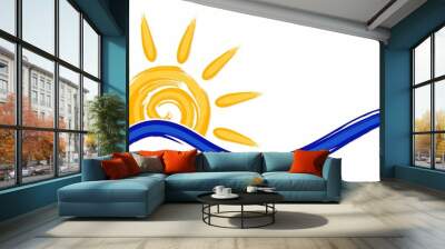 Symbol of bright summer sun with beams and Sea. Wall mural