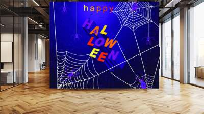 Happy Halloween lettering. Handwritten calligraphy with spider and cobweb for greeting cards, posters, banners, flyers and invitations. Happy Halloween text, holiday background Wall mural