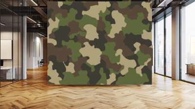 Camouflage seamless pattern. Abstract military or hunting camouflage background. Classic clothing style masking camo repeat print. Green brown black olive colors forest texture camouflage Wall mural