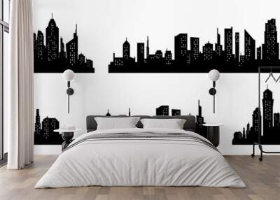 City silhouette vector set. Panorama city background. Skyline urban border collection. Wall mural