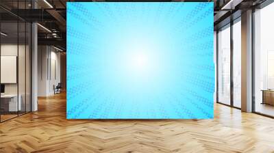 Comic blue sun rays background pop art retro vector illustration kitsch drawing. Wall mural