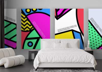 minimal covers design. placard templates set with abstract geometric shapes, 80s memphis bright styl Wall mural