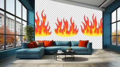 Set of red and orange fire flame. Flames of different shapes. Fireball set, flaming symbols. Idea of energy and power. Collection of hot flaming element. icons in cartoon style Wall mural