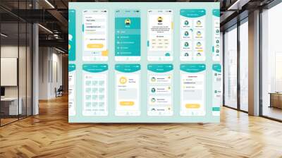 Set of UI, UX, GUI screens Social Network app flat design template for mobile apps, responsive website wireframes. Web design UI kit. Social Network Dashboard. Wall mural