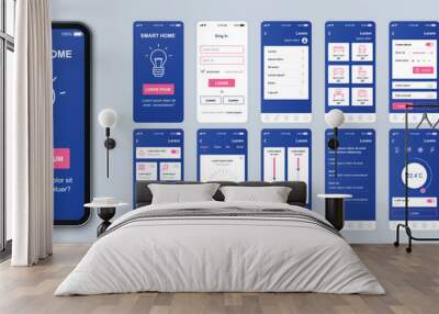 Smart home mobile app interface vector templates set. Remote temperature control. Web page design layout. Pack of UI, UX, GUI screens for application. Phone display. Web design kit Wall mural