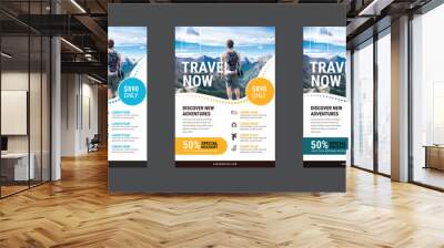 Travel poster or flyer pamphlet brochure design layout space for photo background. Yellow Travel flyer template for travel agency Wall mural