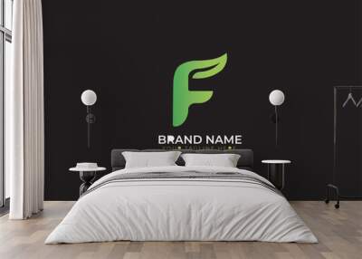 Creative initial green letter f  with leaf logo Wall mural