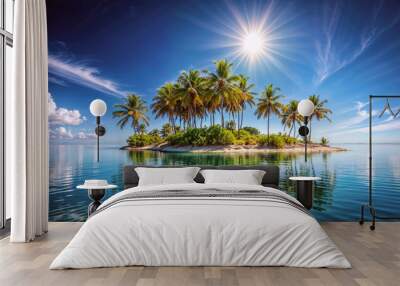 Exotic tropical island with palm trees, nature wallpaper design Wall mural