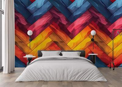 Seamless colorful chevron stripes pattern background, grunge style. Generative ai Wall mural