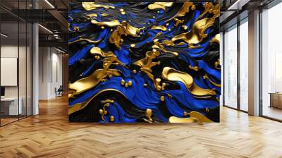 Vibrant gold and cobalt blue fluid background. Generative ai Wall mural