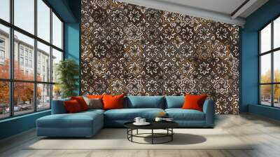 Watercolor geometric arabesque background vector. brown color Wall mural