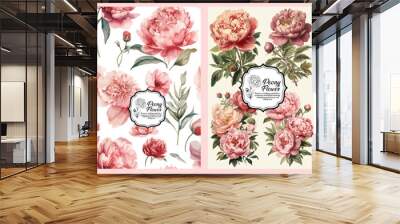 Background Vector illustrations Peonies, plants, leaves and flowers. Beautiful realistic flowers for background, pattern or wedding invitations, fashion. Wall mural