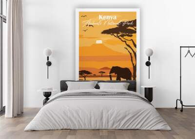 Kenya, Amboseli National Park - Vintage travel poster. Vector illustration. High quality prints Wall mural