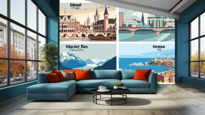 Travel landmarks tourism world famous, Vector illustration. Design for travel wallpaper, flyer or web banner design template. Panorama view. Copy space Wall mural