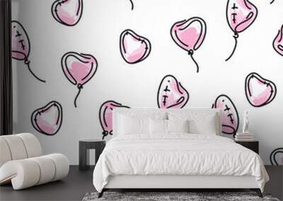 Hearts pattern with flat icon heart balloons pink colors isolated on a white background. Symbol of relationships, feelings, souls,icon love, sign emotion.Valentine day,marriage,anniversary day sign Wall mural