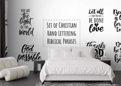 Set of Christian Hand Lettering Biblical phrases. Vector Biblical Calligraphy quotes Wall mural