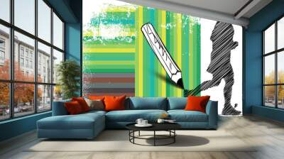 drawing of marathon runner in abstract background. vector illust Wall mural