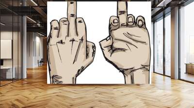 Sketch of Hand show fuck off with the middle finger. Vector illu Wall mural