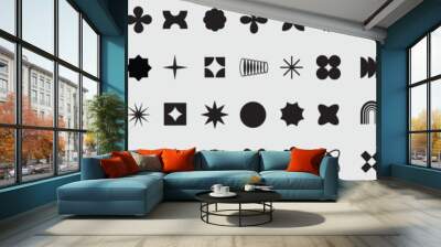 Brutalist abstract geometric shapes. Y2K Geometric design element shapes. Bauhaus memphis design geometric silhouette elements design. Wall mural