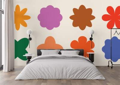 Flower geometric shapes. Colorful brutalism abstract symbols. Isolated vector and decorative patterns Wall mural