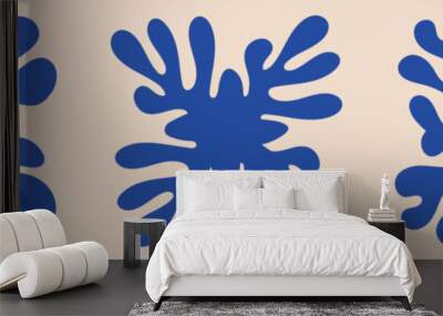 Modern blue flower art and floral element. Collection of aesthetic matisse posters. Matisse's hand-drawn style with art contemporary posters. Abstract Matisse inspired shapes  Wall mural