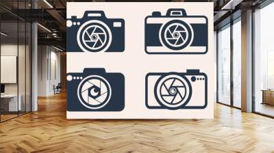 Photo camera icons set. Photo and video icon set. Icons of photography, video camera and photo camera. Diaphragm icon. Vector illustration Wall mural