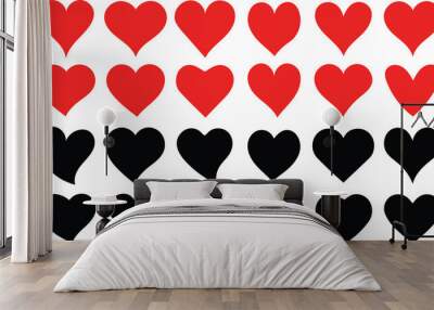 Red and black heart icons set. Heart icon. Different simple vector hearts and love. Wall mural