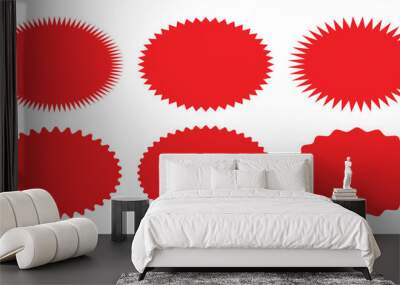 Set of red starburst, sunburst badges. Vector stars and sparkle silhouettes. Star burst shape abstract shape element. Special offer price tags. Starburst promotional badges. Wall mural