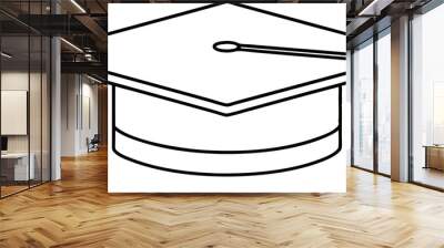 Line Drawing of a Graduation Cap with Tassel Symbolizing Academic Achievement and Success Wall mural