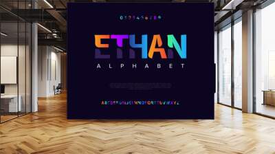 Ethan abstract digital technology logo font alphabet. Minimal modern urban fonts for logo, brand etc. Typography typeface uppercase lowercase and number. vector illustration Wall mural