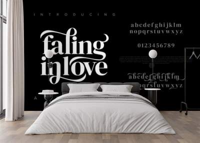 Fallinginlove premium luxury elegant alphabet letters and numbers. Elegant wedding typography classic serif font decorative vintage retro. Creative vector illustration Wall mural