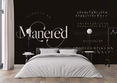 Manered premium luxury elegant alphabet letters and numbers. Elegant wedding typography classic serif font decorative vintage retro. Creative vector illustration Wall mural