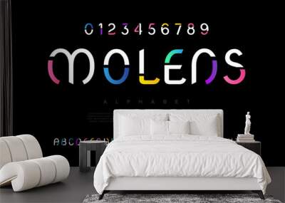 Molens creative modern geometric urban alphabet font. Digital abstract futuristic, game, techno, robot, music, logo, sport, minimal technology typography. Simple numeric vector illustration Wall mural