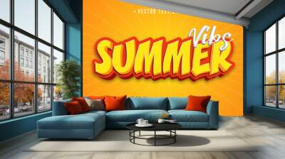 Summer 3d text effect A bright yellow and orange background with the word summer in the middle Wall mural