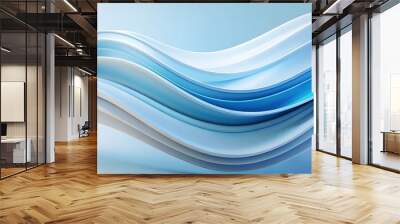 3d Abstract minimalist wavy background in cool blue tones. Abstract smooth waves, soft gradients, light blue and white tones, fluid shapes background Wall mural