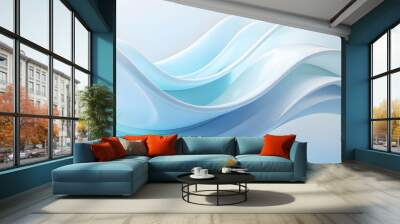 Abstract minimalist wavy background in cool blue tones. Soft, muted tones of cerulean blue and icy silver, layered translucently to create a minimalist abstract background Wall mural