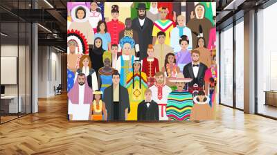 Crowd people of different nationalities, vector illustration Wall mural