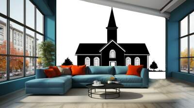 Centuries-old church with a steeple and stained glass windows, vector illustration art Wall mural